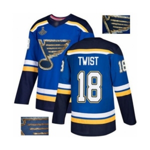 Men's St. Louis Blues #18 Tony Twist Authentic Royal Blue Fashion Gold 2019 Stanley Cup Champions Hockey Jersey