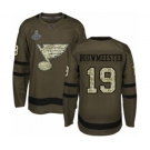 Men's St. Louis Blues #19 Jay Bouwmeester Authentic Green Salute to Service 2019 Stanley Cup Champions Hockey Jersey