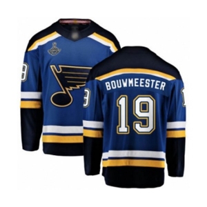 Men's St. Louis Blues #19 Jay Bouwmeester Fanatics Branded Royal Blue Home Breakaway 2019 Stanley Cup Champions Hockey Jersey