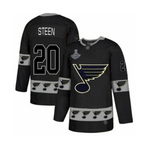 Men's St. Louis Blues #20 Alexander Steen Authentic Black Team Logo Fashion 2019 Stanley Cup Champions Hockey Jersey