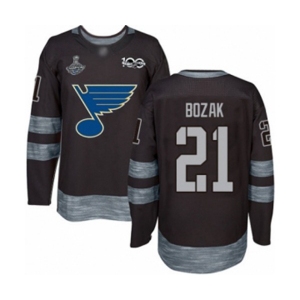 Men's St. Louis Blues #21 Tyler Bozak Authentic Black 1917-2017 100th Anniversary 2019 Stanley Cup Champions Hockey Jersey