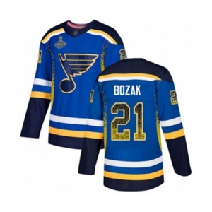 Men's St. Louis Blues #21 Tyler Bozak Authentic Blue Drift Fashion 2019 Stanley Cup Champions Hockey Jersey