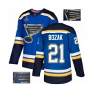 Men's St. Louis Blues #21 Tyler Bozak Authentic Royal Blue Fashion Gold 2019 Stanley Cup Champions Hockey Jersey