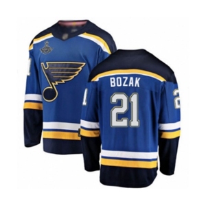 Men's St. Louis Blues #21 Tyler Bozak Fanatics Branded Royal Blue Home Breakaway 2019 Stanley Cup Champions Hockey Jersey
