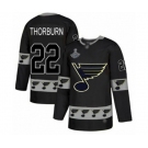 Men's St. Louis Blues #22 Chris Thorburn Authentic Black Team Logo Fashion 2019 Stanley Cup Champions Hockey Jersey