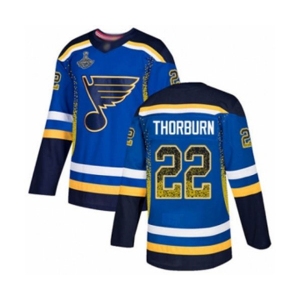 Men's St. Louis Blues #22 Chris Thorburn Authentic Blue Drift Fashion 2019 Stanley Cup Champions Hockey Jersey