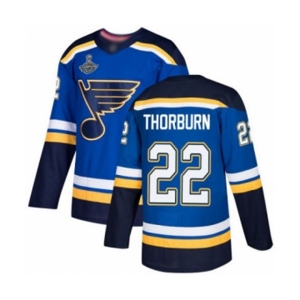 Men's St. Louis Blues #22 Chris Thorburn Authentic Royal Blue Home 2019 Stanley Cup Champions Hockey Jersey