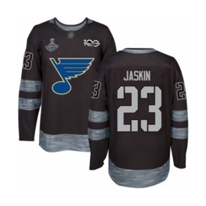 Men's St. Louis Blues #23 Dmitrij Jaskin Authentic Black 1917-2017 100th Anniversary 2019 Stanley Cup Champions Hockey Jersey