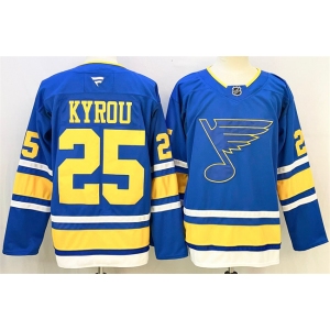 Men's St. Louis Blues #25 Jordan Kyrou Blue 2025 Stitched Hockey Jersey