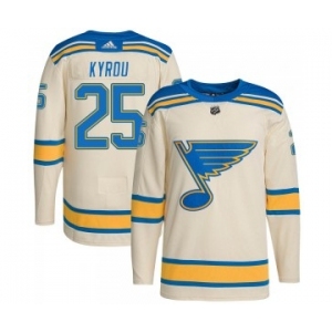 Men's St. Louis Blues #25 Jordan Kyrou Cream 2022 Winter Classic Stitched Jersey