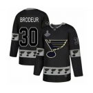 Men's St. Louis Blues #30 Martin Brodeur Authentic Black Team Logo Fashion 2019 Stanley Cup Champions Hockey Jersey