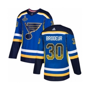 Men's St. Louis Blues #30 Martin Brodeur Authentic Blue Drift Fashion 2019 Stanley Cup Champions Hockey Jersey