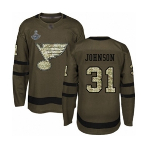 Men's St. Louis Blues #31 Chad Johnson Authentic Green Salute to Service 2019 Stanley Cup Champions Hockey Jersey