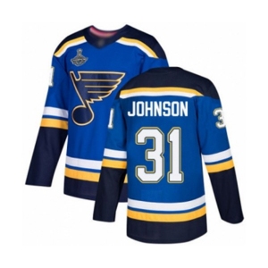 Men's St. Louis Blues #31 Chad Johnson Authentic Royal Blue Home 2019 Stanley Cup Champions Hockey Jersey