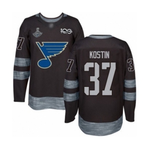 Men's St. Louis Blues #37 Klim Kostin Authentic Black 1917-2017 100th Anniversary 2019 Stanley Cup Champions Hockey Jersey