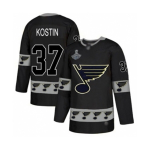 Men's St. Louis Blues #37 Klim Kostin Authentic Black Team Logo Fashion 2019 Stanley Cup Champions Hockey Jersey