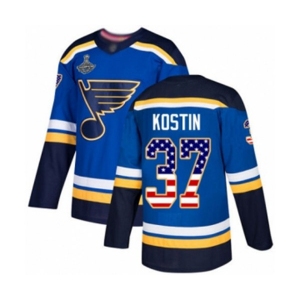 Men's St. Louis Blues #37 Klim Kostin Authentic Blue USA Flag Fashion 2019 Stanley Cup Champions Hockey Jersey