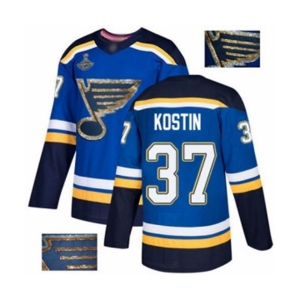 Men's St. Louis Blues #37 Klim Kostin Authentic Royal Blue Fashion Gold 2019 Stanley Cup Champions Hockey Jersey