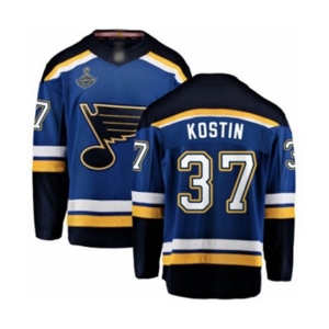 Men's St. Louis Blues #37 Klim Kostin Fanatics Branded Royal Blue Home Breakaway 2019 Stanley Cup Champions Hockey Jersey