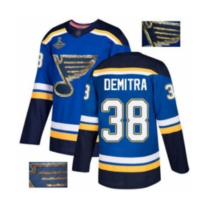 Men's St. Louis Blues #38 Pavol Demitra Authentic Royal Blue Fashion Gold 2019 Stanley Cup Champions Hockey Jersey