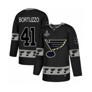 Men's St. Louis Blues #41 Robert Bortuzzo Authentic Black Team Logo Fashion 2019 Stanley Cup Champions Hockey Jersey