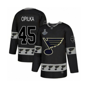 Men's St. Louis Blues #45 Luke Opilka Authentic Black Team Logo Fashion 2019 Stanley Cup Champions Hockey Jersey