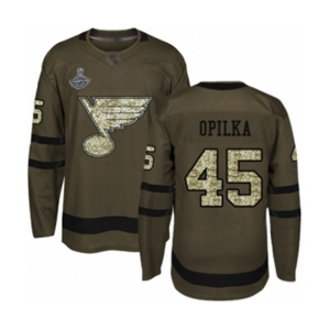 Men's St. Louis Blues #45 Luke Opilka Authentic Green Salute to Service 2019 Stanley Cup Champions Hockey Jersey