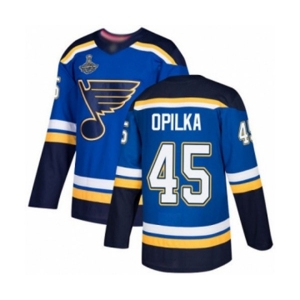 Men's St. Louis Blues #45 Luke Opilka Authentic Royal Blue Home 2019 Stanley Cup Champions Hockey Jersey