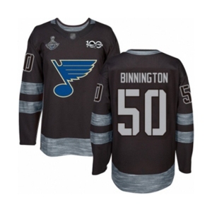 Men's St. Louis Blues #50 Jordan Binnington Authentic Black 1917-2017 100th Anniversary 2019 Stanley Cup Champions Hockey Jersey