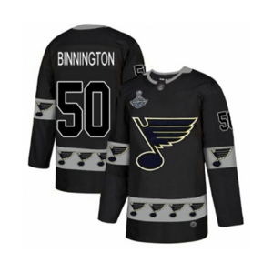 Men's St. Louis Blues #50 Jordan Binnington Authentic Black Team Logo Fashion 2019 Stanley Cup Champions Hockey Jersey
