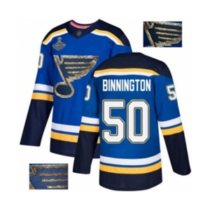 Men's St. Louis Blues #50 Jordan Binnington Authentic Royal Blue Fashion Gold 2019 Stanley Cup Champions Hockey Jersey