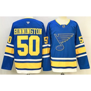 Men's St. Louis Blues #50 Jordan Binnington Blue 2025 Stitched Hockey Jersey