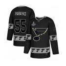 Men's St. Louis Blues #55 Colton Parayko Authentic Black Team Logo Fashion 2019 Stanley Cup Champions Hockey Jersey