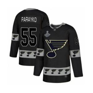 Men's St. Louis Blues #55 Colton Parayko Authentic Black Team Logo Fashion 2019 Stanley Cup Champions Hockey Jersey