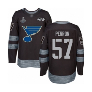 Men's St. Louis Blues #57 David Perron Authentic Black 1917-2017 100th Anniversary 2019 Stanley Cup Champions Hockey Jersey