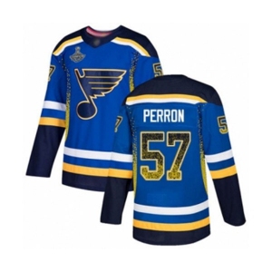 Men's St. Louis Blues #57 David Perron Authentic Blue Drift Fashion 2019 Stanley Cup Champions Hockey Jersey