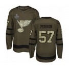 Men's St. Louis Blues #57 David Perron Authentic Green Salute to Service 2019 Stanley Cup Champions Hockey Jersey