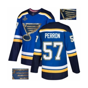 Men's St. Louis Blues #57 David Perron Authentic Royal Blue Fashion Gold 2019 Stanley Cup Champions Hockey Jersey