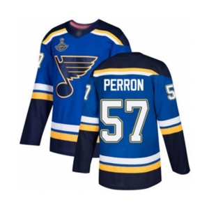 Men's St. Louis Blues #57 David Perron Authentic Royal Blue Home 2019 Stanley Cup Champions Hockey Jersey
