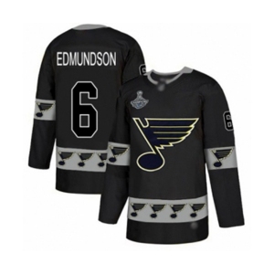 Men's St. Louis Blues #6 Joel Edmundson Authentic Black Team Logo Fashion 2019 Stanley Cup Champions Hockey Jersey