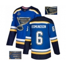 Men's St. Louis Blues #6 Joel Edmundson Authentic Royal Blue Fashion Gold 2019 Stanley Cup Champions Hockey Jersey