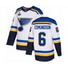 Men's St. Louis Blues #6 Joel Edmundson Authentic White Away 2019 Stanley Cup Champions Hockey Jersey