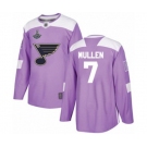 Men's St. Louis Blues #7 Joe Mullen Authentic Purple Fights Cancer Practice 2019 Stanley Cup Champions Hockey Jersey