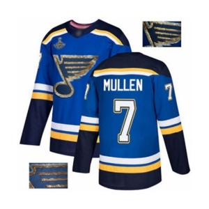 Men's St. Louis Blues #7 Joe Mullen Authentic Royal Blue Fashion Gold 2019 Stanley Cup Champions Hockey Jersey