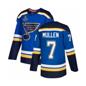 Men's St. Louis Blues #7 Joe Mullen Authentic Royal Blue Home 2019 Stanley Cup Champions Hockey Jersey