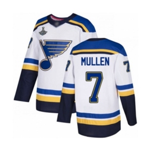 Men's St. Louis Blues #7 Joe Mullen Authentic White Away 2019 Stanley Cup Champions Hockey Jersey