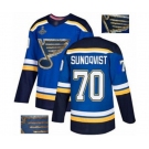 Men's St. Louis Blues #70 Oskar Sundqvist Authentic Royal Blue Fashion Gold 2019 Stanley Cup Champions Hockey Jersey