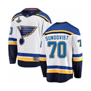 Men's St. Louis Blues #70 Oskar Sundqvist Fanatics Branded White Away Breakaway 2019 Stanley Cup Champions Hockey Jersey