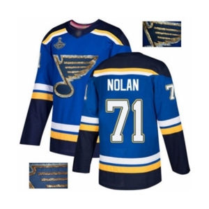 Men's St. Louis Blues #71 Jordan Nolan Authentic Royal Blue Fashion Gold 2019 Stanley Cup Champions Hockey Jersey