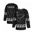 Men's St. Louis Blues #77 Pierre Turgeon Authentic Black Team Logo Fashion 2019 Stanley Cup Champions Hockey Jersey